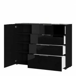 101cm Hohe Design Kommode In Schwarz Mit Glas - Lavencia -Landuva Shop 101cm hohe design kommode in schwarz mit glas beschichtet lavencia 02