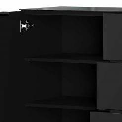 101cm Hohe Design Kommode In Schwarz Mit Glas - Lavencia -Landuva Shop 101cm hohe design kommode in schwarz mit glas beschichtet lavencia 05