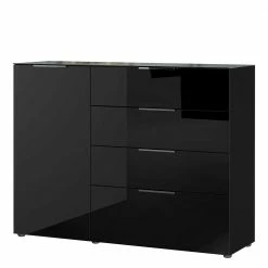 101cm Hohe Design Kommode In Schwarz Mit Glas - Lavencia