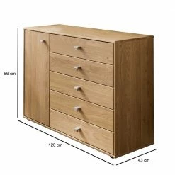 120cm Kombi Kommode Aus Eiche Massivholz - Emdsiva -Landuva Shop 120cm kombi kommode aus eiche massivholz mit fuenf schubladen tuer emdsiva 04