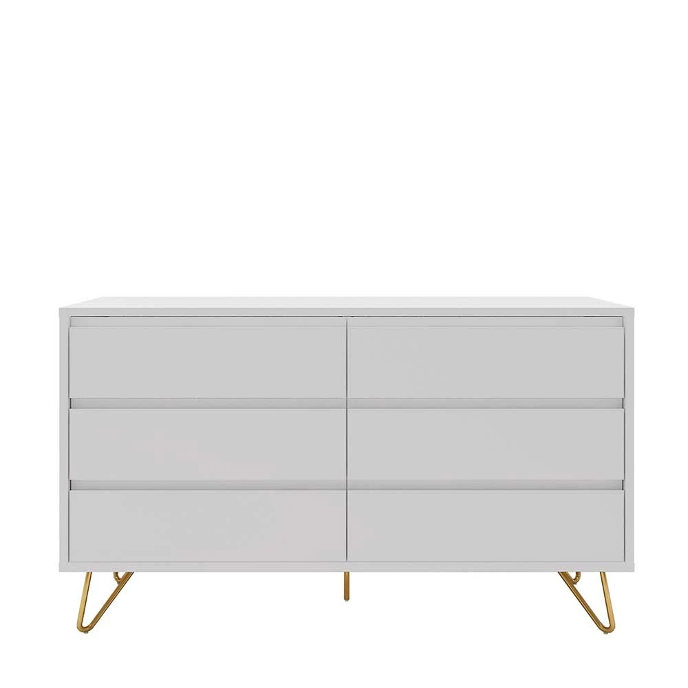 120x70x40 Weiße Kommode mit Metallfüßen in Gold - Pestrov 120x70x40 Weiße Kommode Mit Metallfüßen In Gold - Pestrov -Landuva Shop 120x70x40 weisse kommode mit metallfuessen in gold 6 schubladen pestrov 01