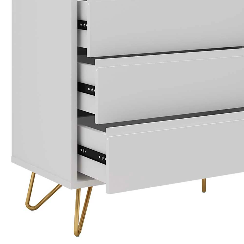 120x70x40 Weiße Kommode mit Metallfüßen in Gold - Pestrov 120x70x40 Weiße Kommode Mit Metallfüßen In Gold - Pestrov -Landuva Shop 120x70x40 weisse kommode mit metallfuessen in gold 6 schubladen pestrov 05