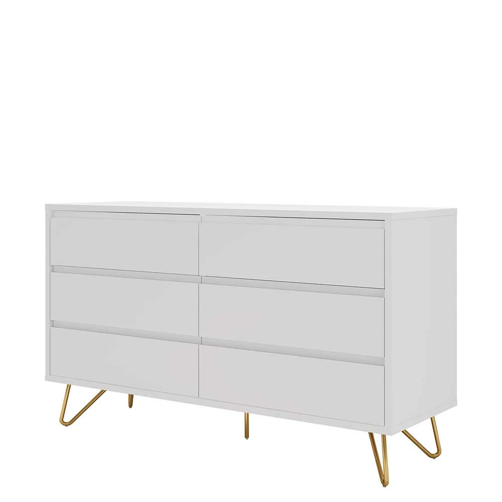 120x70x40 Weiße Kommode mit Metallfüßen in Gold - Pestrov 120x70x40 Weiße Kommode Mit Metallfüßen In Gold - Pestrov -Landuva Shop 120x70x40 weisse kommode mit metallfuessen in gold 6 schubladen pestrov f