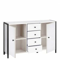 120x78x35 Kombi Kommode In Weiß Mit Schwarz - Nokios -Landuva Shop 120x78x35 kombi kommode in weiss mit schwarz mit metallgriffen nokios 02