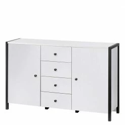 120x78x35 Kombi Kommode In Weiß Mit Schwarz - Nokios