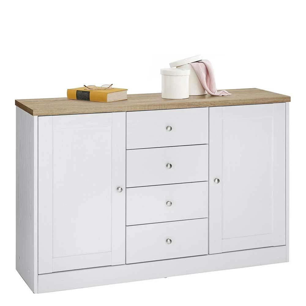 120x80x35 Kommode in Weiß mit Sonoma Eiche - Nudion I 120x80x35 Kommode In Weiß Mit Sonoma Eiche - Nudion I -Landuva Shop 120x80x35 kommode in weiss mit sonoma eiche modernes landhaus nudion i 01