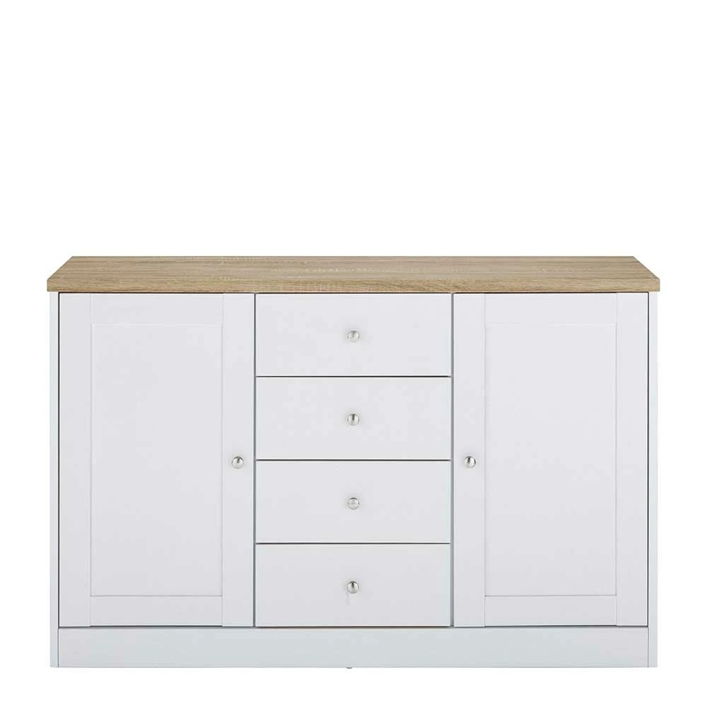 120x80x35 Kommode in Weiß mit Sonoma Eiche - Nudion I 120x80x35 Kommode In Weiß Mit Sonoma Eiche - Nudion I -Landuva Shop 120x80x35 kommode in weiss mit sonoma eiche modernes landhaus nudion i 02