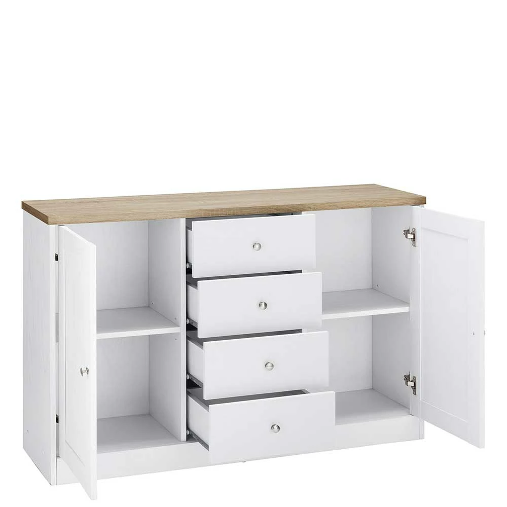 120x80x35 Kommode in Weiß mit Sonoma Eiche - Nudion I 120x80x35 Kommode In Weiß Mit Sonoma Eiche - Nudion I -Landuva Shop 120x80x35 kommode in weiss mit sonoma eiche modernes landhaus nudion i 03