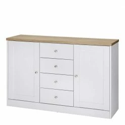 120x80x35 Kommode In Weiß Mit Sonoma Eiche - Nudion I