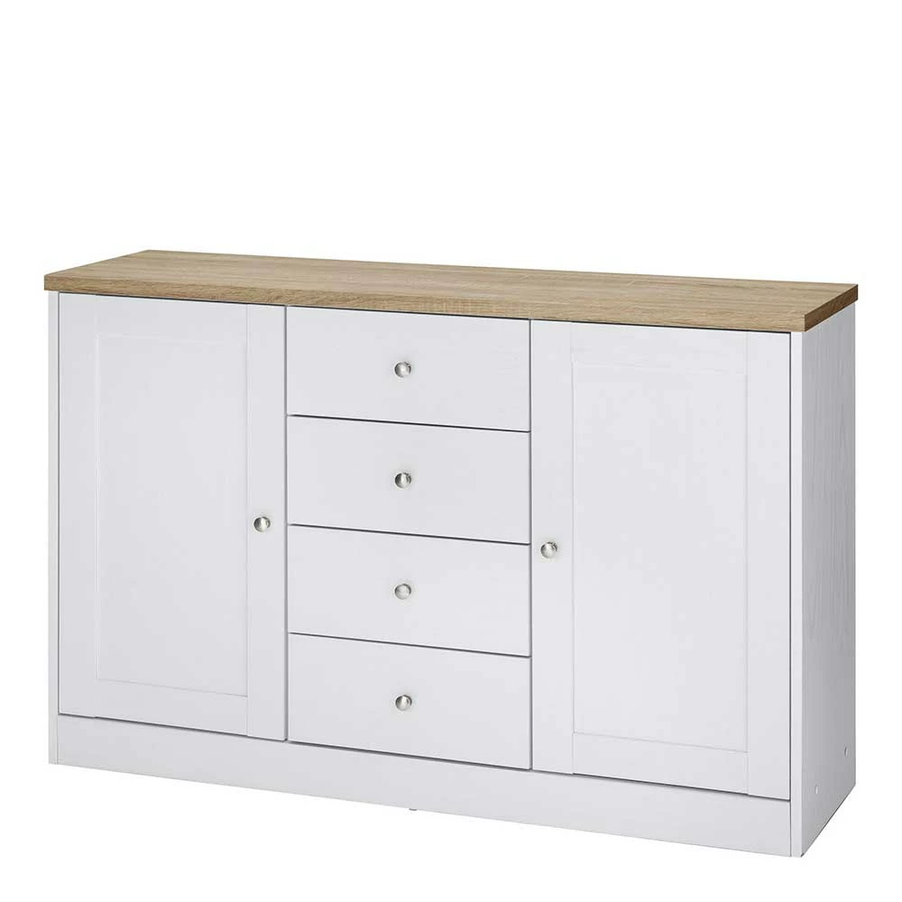 120x80x35 Kommode in Weiß mit Sonoma Eiche - Nudion I 120x80x35 Kommode In Weiß Mit Sonoma Eiche - Nudion I -Landuva Shop 120x80x35 kommode in weiss mit sonoma eiche modernes landhaus nudion i f