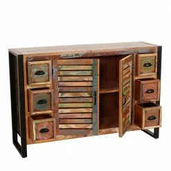 120x80x35 Shabby Chic Kommode Aus Buntem Altholz - Vosbadus -Landuva Shop 120x80x35 shabby chic kommode aus buntem altholz schwarzem metall vosbadus 03