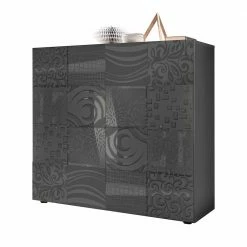 121x111x42 Türen-Kommode In Grau Glanz - Ipatal