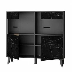126x118x40 Schrank Mit Glaseinsatz In Marmor Optik - Jaennos -Landuva Shop 126x118x40 schrank mit glaseinsatz in marmor optik schwarz jaennos 03