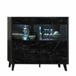 126x118x40 Schrank Mit Glaseinsatz In Marmor Optik - Jaennos