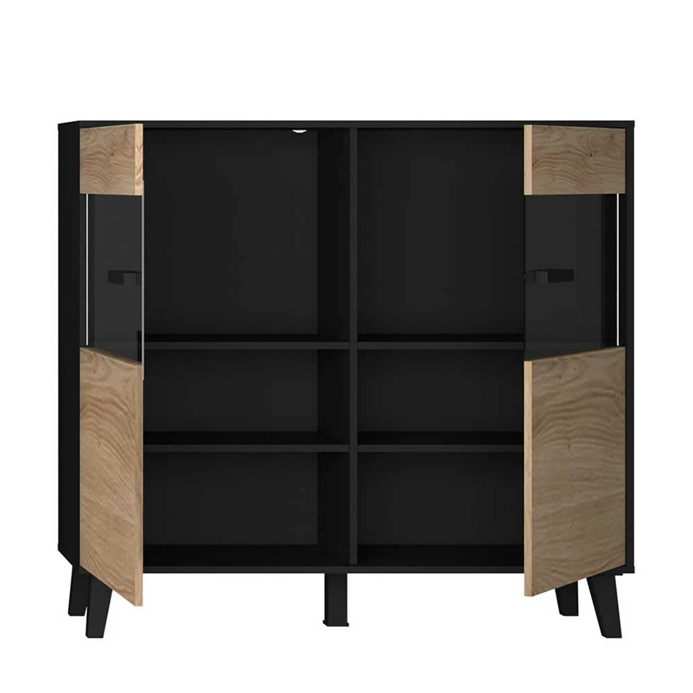 126x118x40 Wohnzimmerschrank mit Glaseinsatz - Paniera 126x118x40 Wohnzimmerschrank Mit Glaseinsatz - Paniera -Landuva Shop 126x118x40 wohnzimmerschrank mit glaseinsatz in wildeiche nb schwarz paniera 03