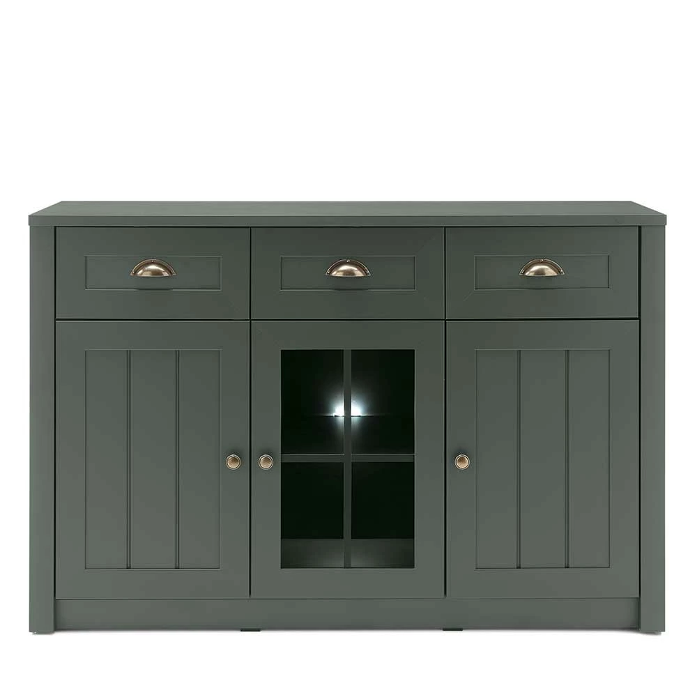 130cm Landhaus Sideboard in Dunkelgrün - Niestov 130cm Landhaus Sideboard In Dunkelgrün - Niestov -Landuva Shop 130cm landhaus sideboard in dunkelgruen mit glas einsatz niestov 02