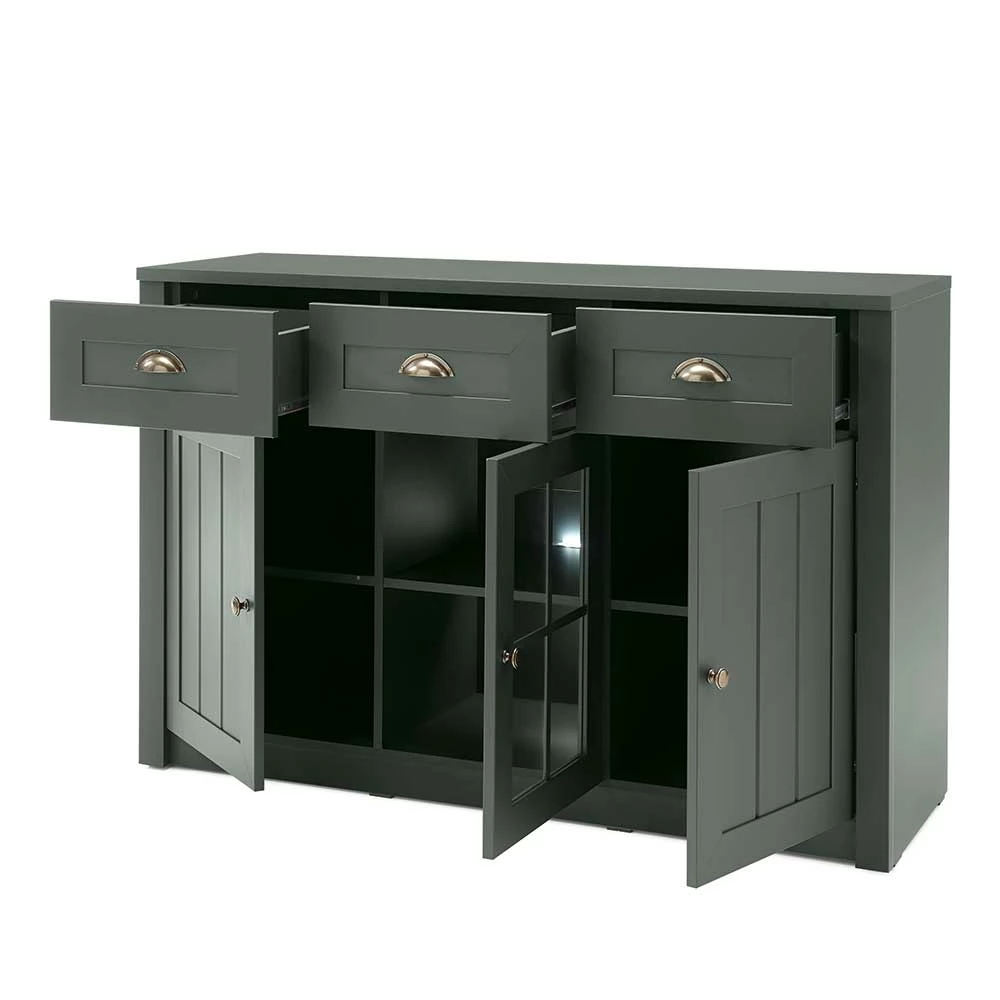130cm Landhaus Sideboard in Dunkelgrün - Niestov 130cm Landhaus Sideboard In Dunkelgrün - Niestov -Landuva Shop 130cm landhaus sideboard in dunkelgruen mit glas einsatz niestov 03