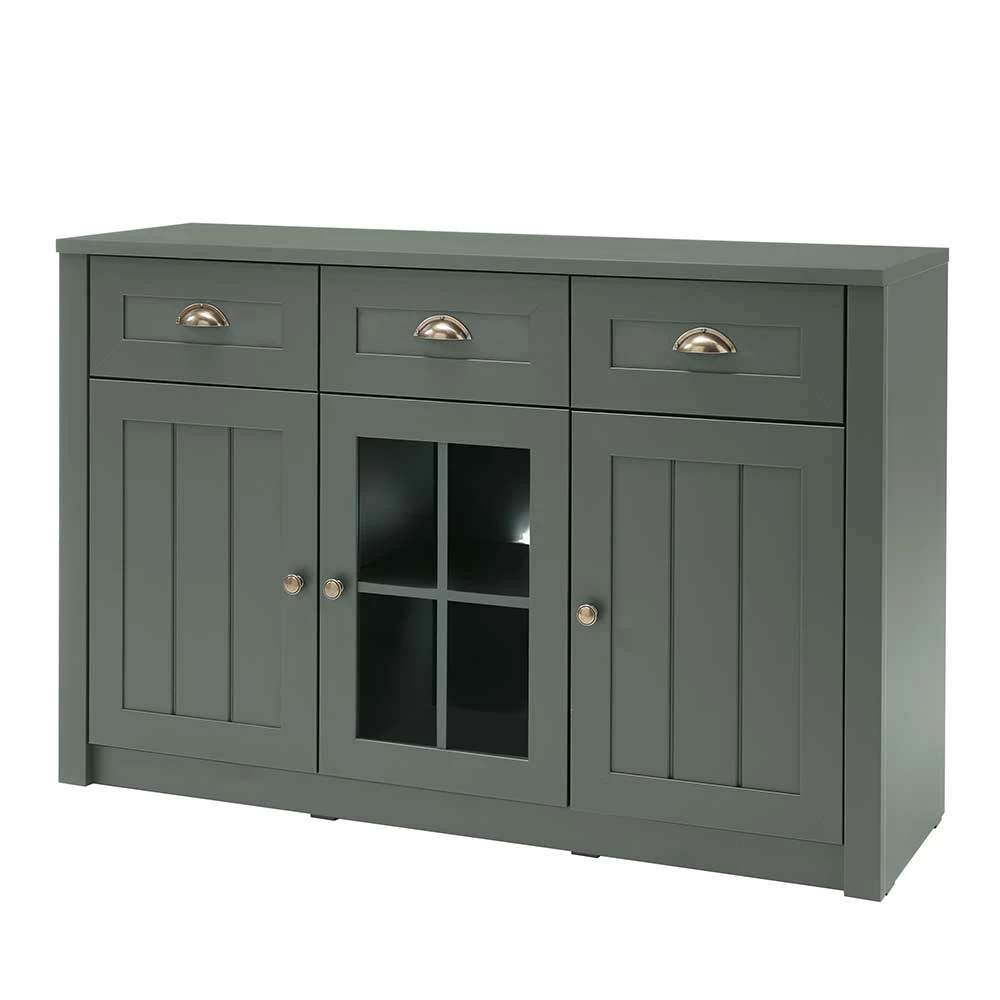 130cm Landhaus Sideboard in Dunkelgrün - Niestov 130cm Landhaus Sideboard In Dunkelgrün - Niestov -Landuva Shop 130cm landhaus sideboard in dunkelgruen mit glas einsatz niestov f