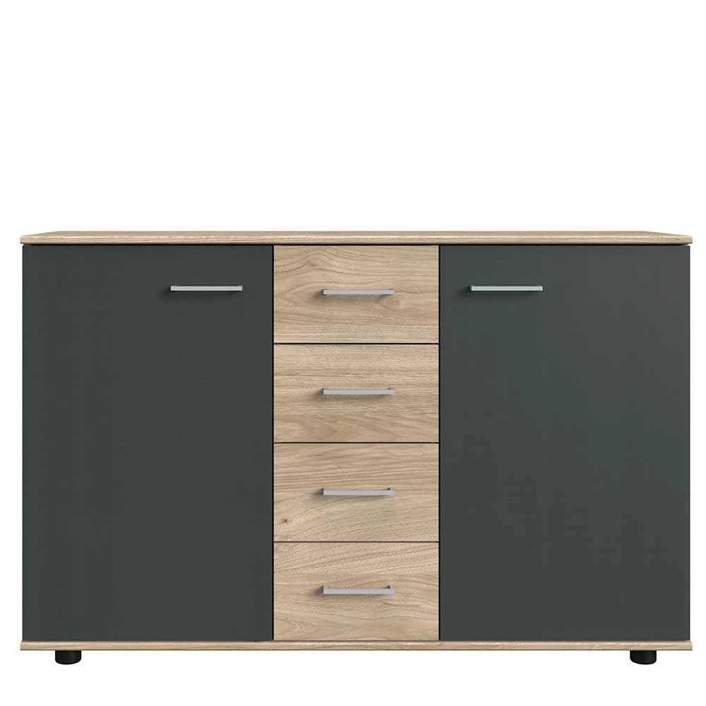 130x83x41 Kommode in Eiche & Dunkelgrau - Puvina 130x83x41 Kommode In Eiche & Dunkelgrau - Puvina -Landuva Shop 130x83x41 kommode in eiche dunkelgrau 2 tuerig 4 schubladen puvina f