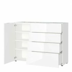 134x101x42 Cm Kommode In Weiß Mit Glas - Rufu -Landuva Shop 134x101x42 cm kommode in weiss mit glas beschichtung rufu 02