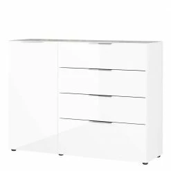 134x101x42 Cm Kommode In Weiß Mit Glas - Rufu