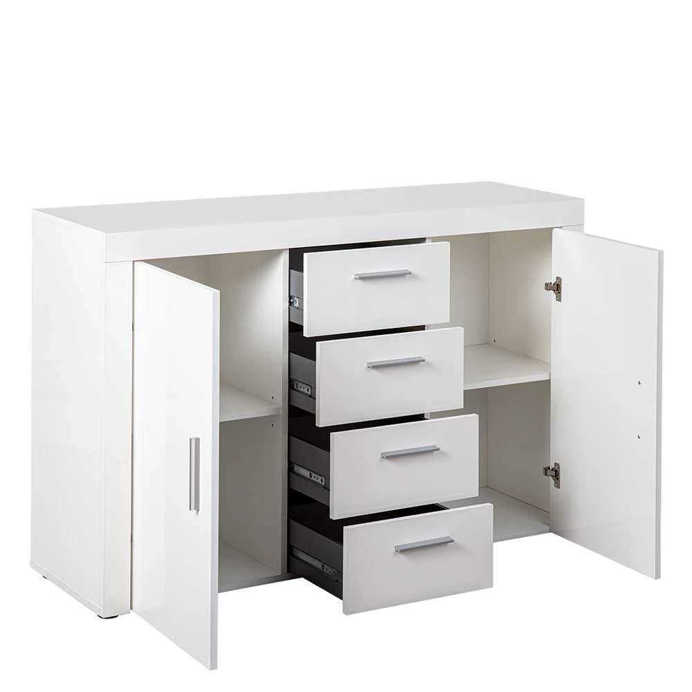 134x86x40 Hochglanz Kommode mit 2 Türen - Runicava 134x86x40 Hochglanz Kommode Mit 2 Türen - Runicava -Landuva Shop 134x86x40 hochglanz kommode mit 2 tueren und 4 schubladen in weiss runicava 05