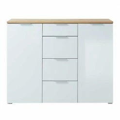 135x105x40 Kombikommode In Weiß & Eiche - Reestyl -Landuva Shop 135x105x40 kombikommode in weiss eiche 2 tuerig 4 schubladen reestyl 02