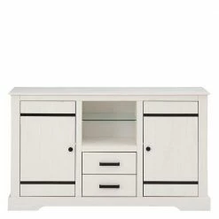 135x80x35 Kombi-Kommode In Weiß Mit Schwarz - Manduza -Landuva Shop 135x80x35 kombi kommode in weiss mit schwarz aus massivholz metall manduza 02