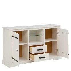 135x80x35 Kombi-Kommode In Weiß Mit Schwarz - Manduza -Landuva Shop 135x80x35 kombi kommode in weiss mit schwarz aus massivholz metall manduza 03