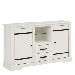 135x80x35 Kombi-Kommode In Weiß Mit Schwarz - Manduza