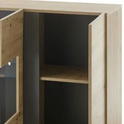 138cm Breite Kommode Mit Glaseinsatz - Lairian -Landuva Shop 138cm breite kommode mit glaseinsatz in wildeiche dekor dunkelgrau lairian 05