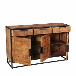 140x90x40 Rustikale Kommode Mit Bügelgestell - Evradon -Landuva Shop 140x90x40 rustikale kommode mit buegelgestell 3 tueren 3 schubladen evradon 04