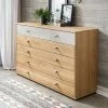 141cm 5 Schubladen Kommode In Eiche & Beige - Emdsiva -Landuva Shop 141cm 5 schubladen kommode in eiche beige aus massivholz glas emdsiva 01