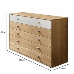 141cm 5 Schubladen Kommode In Eiche & Beige - Emdsiva -Landuva Shop 141cm 5 schubladen kommode in eiche beige aus massivholz glas emdsiva 04