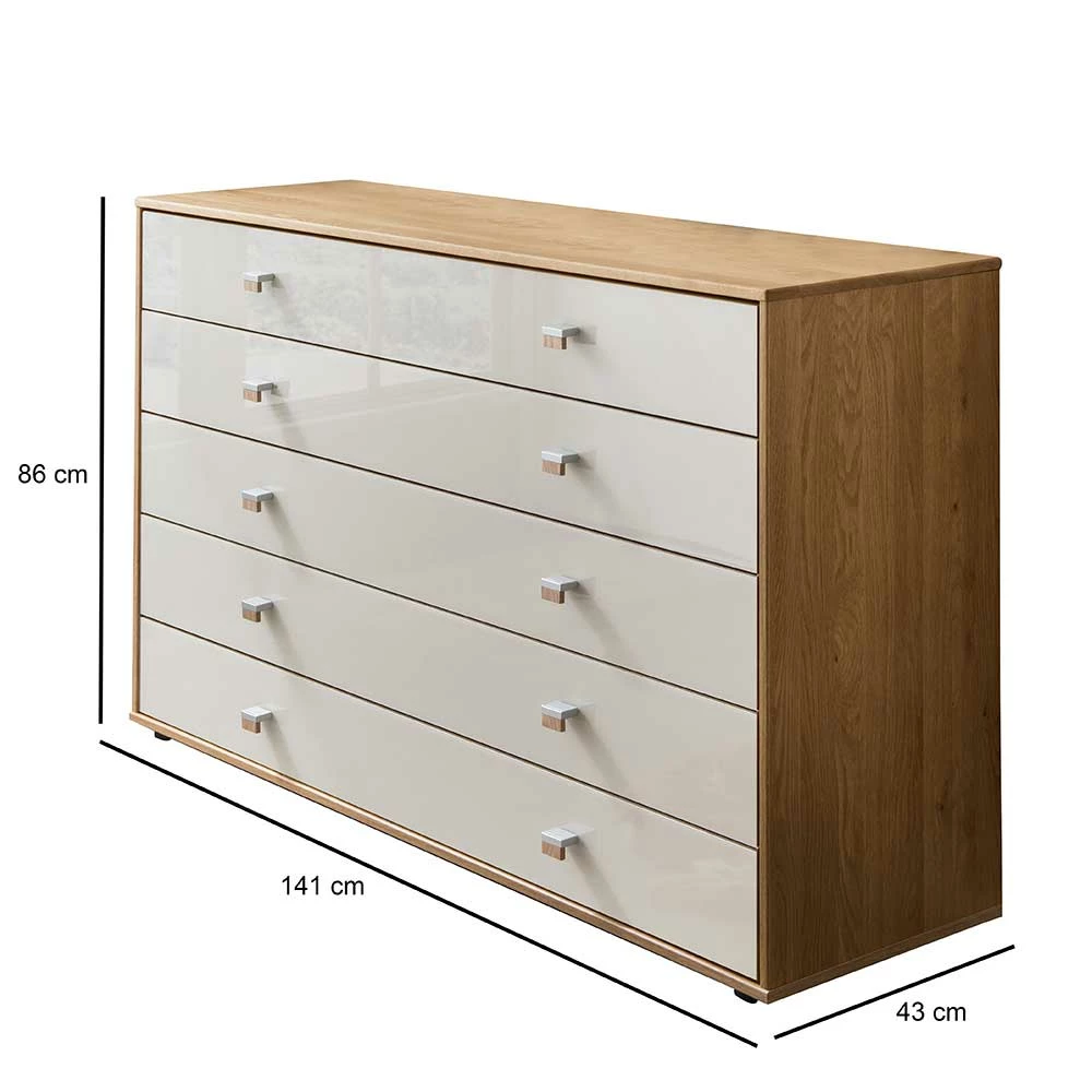 141cm breite Kommode mit Glas Front in Beige - Emdsiva I 141cm Breite Kommode Mit Glas Front In Beige - Emdsiva I -Landuva Shop 141cm breite kommode mit glas front in beige korpus eiche emdsiva i 04