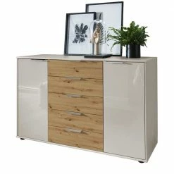 141x86x43 Kommode In Beige Glasfront - Levitanas
