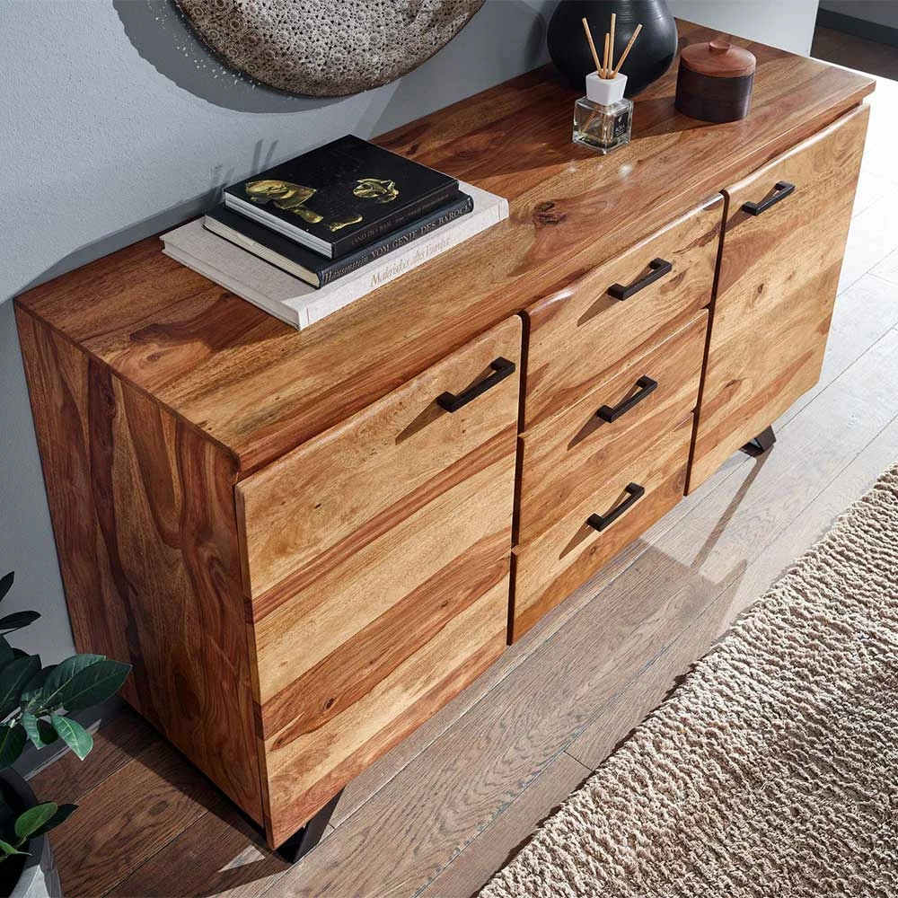 145x82x45 Massives Sideboard aus Holz Sheesham - Placer 145x82x45 Massives Sideboard Aus Holz Sheesham - Placer -Landuva Shop 145x82x45 massives sideboard aus holz sheesham und metall buegelgestell placer 02