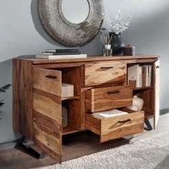 145x82x45 Massives Sideboard Aus Holz Sheesham - Placer 5 145x82x45 Massives Sideboard Aus Holz Sheesham - Placer -Landuva Shop 145x82x45 massives sideboard aus holz sheesham und metall buegelgestell placer 03