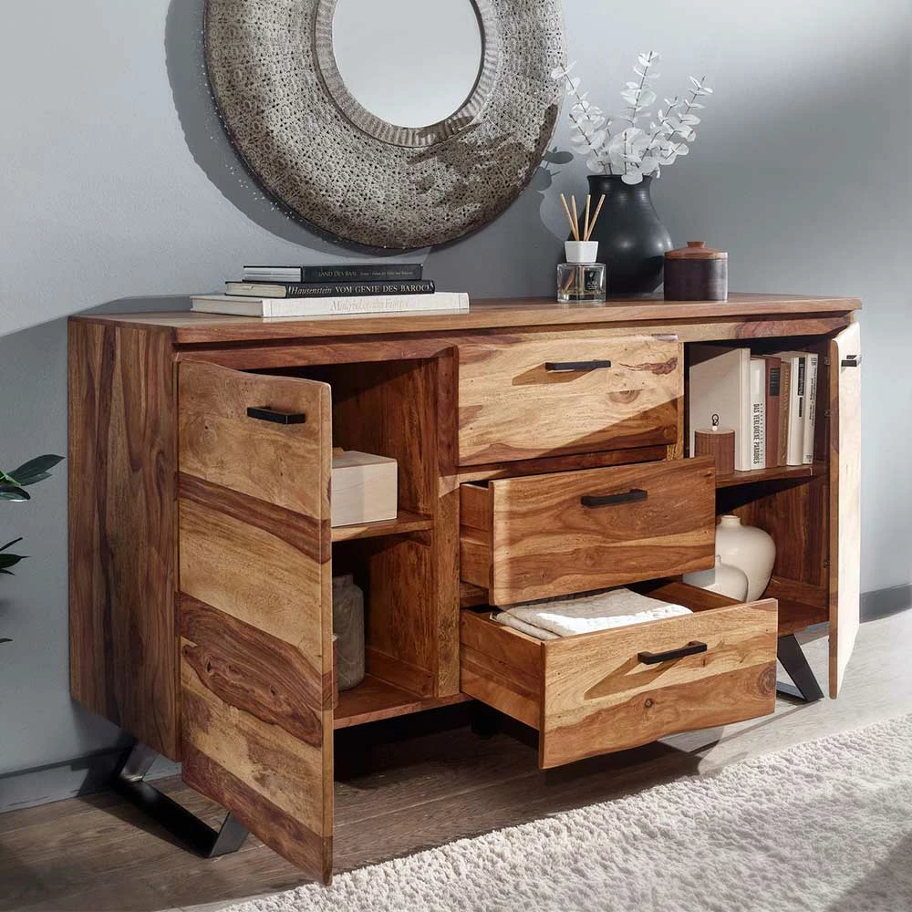 145x82x45 Massives Sideboard aus Holz Sheesham - Placer 145x82x45 Massives Sideboard Aus Holz Sheesham - Placer -Landuva Shop 145x82x45 massives sideboard aus holz sheesham und metall buegelgestell placer 03