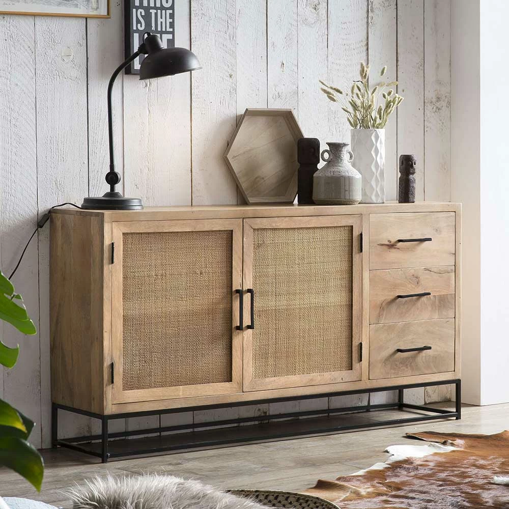 150x80x35 Sideboard aus Holz & Rattan - Lazianus 150x80x35 Sideboard Aus Holz & Rattan - Lazianus -Landuva Shop 150x80x35 sideboard aus holz rattan mit buegelgestell aus metall lazianus 01