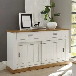 150x95x50 Landhaus Kommode Mit Schiebetüren - Helkaska -Landuva Shop 150x95x50 landhaus kommode mit schiebetueren und zwei schubladen helkaska 03