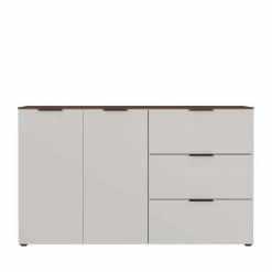 151x98x40 Kombi Kommode In Hellgrau & Nussbaum - Anlogian -Landuva Shop 151x98x40 kombi kommode in hellgrau nussbaum 2 tueren 3 schubladen anlogian 03