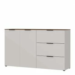 151x98x40 Kombi Kommode In Hellgrau & Nussbaum - Anlogian