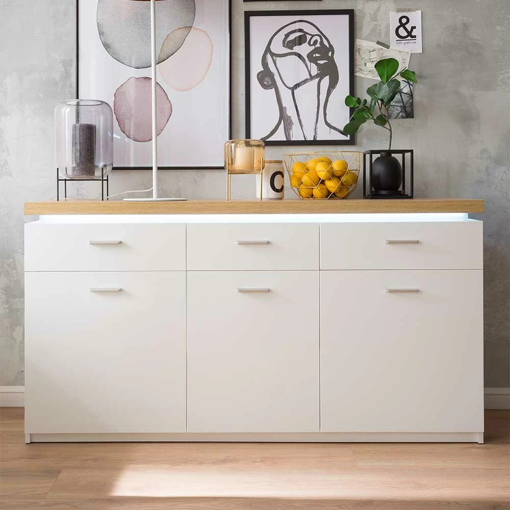 156x83x44 Sideboard mit LED Licht - Caldri 156x83x44 Sideboard Mit LED Licht - Caldri -Landuva Shop 156x83x44 sideboard mit led licht in weiss wildeiche dekor caldri 01