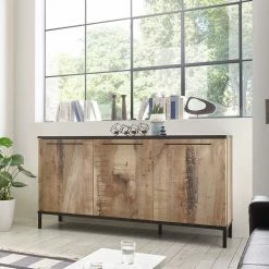 156x86x50 3-türige Kommode Mit Metallgriffen - Andicu 3 156x86x50 3-türige Kommode Mit Metallgriffen - Andicu -Landuva Shop 156x86x50 3 tuerige kommode mit metallgriffen in holz verwittert schwarz andicu 01