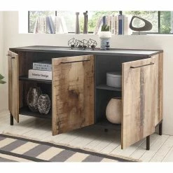 156x86x50 3-türige Kommode Mit Metallgriffen - Andicu 4 156x86x50 3-türige Kommode Mit Metallgriffen - Andicu -Landuva Shop 156x86x50 3 tuerige kommode mit metallgriffen in holz verwittert schwarz andicu 02