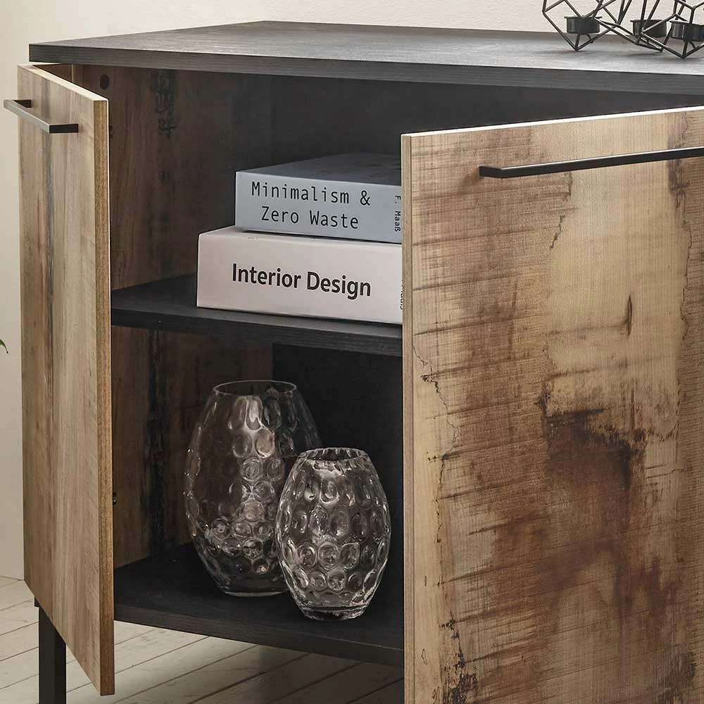 156x86x50 3-türige Kommode mit Metallgriffen - Andicu 156x86x50 3-türige Kommode Mit Metallgriffen - Andicu -Landuva Shop 156x86x50 3 tuerige kommode mit metallgriffen in holz verwittert schwarz andicu 04