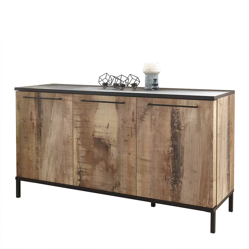 156x86x50 3-türige Kommode mit Metallgriffen - Andicu 156x86x50 3-türige Kommode Mit Metallgriffen - Andicu -Landuva Shop 156x86x50 3 tuerige kommode mit metallgriffen in holz verwittert schwarz andicu f