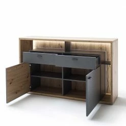 156x91x40 Design Sideboard In Eiche Optik - Dalavera -Landuva Shop 156x91x40 design sideboard in eiche optik und grau modern offene faecher dalavera 02