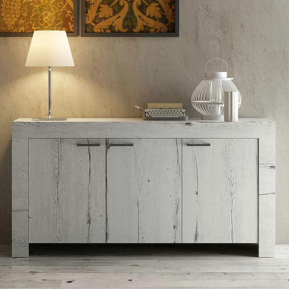 160x83 cm Türen-Sideboard in Weißeiche - Izento 160x83 Cm Türen-Sideboard In Weißeiche - Izento -Landuva Shop 160x83 cm tueren sideboard in weisseiche dekor mit einlegeboeden izento 01